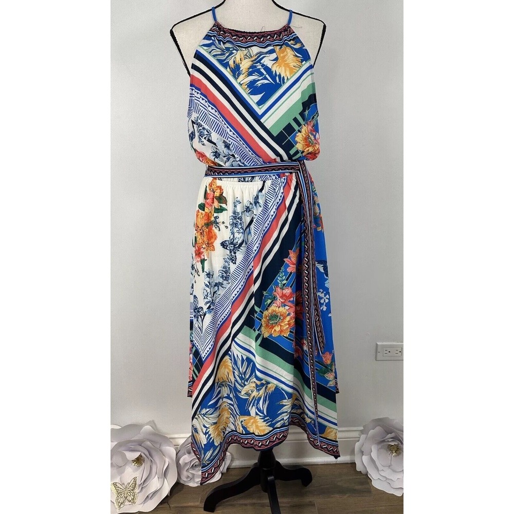 JEALOUS TOMATO Women's Colorful Sleeveless Boho Dress Handkerchief Hem Rayon S